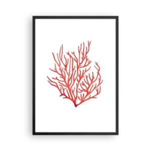 Plakat w czarnej ramie - Czerwony koral na białym tle w minimalistycznym stylu - 50x70cm - Koralowy filigran - Nowoczesna dekoracja ścienna do salonu i sypialni ARTTOR