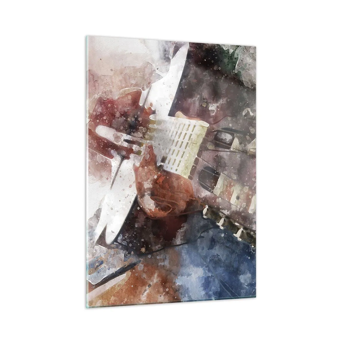 Obraz na szkle - Akwarelowy obraz przedstawiający grę na gitarze w artystycznym stylu - 50x70cm - I co o tym myślisz? - Nowoczesna dekoracja ścienna do salonu, kuchni i sypialni ARTTOR