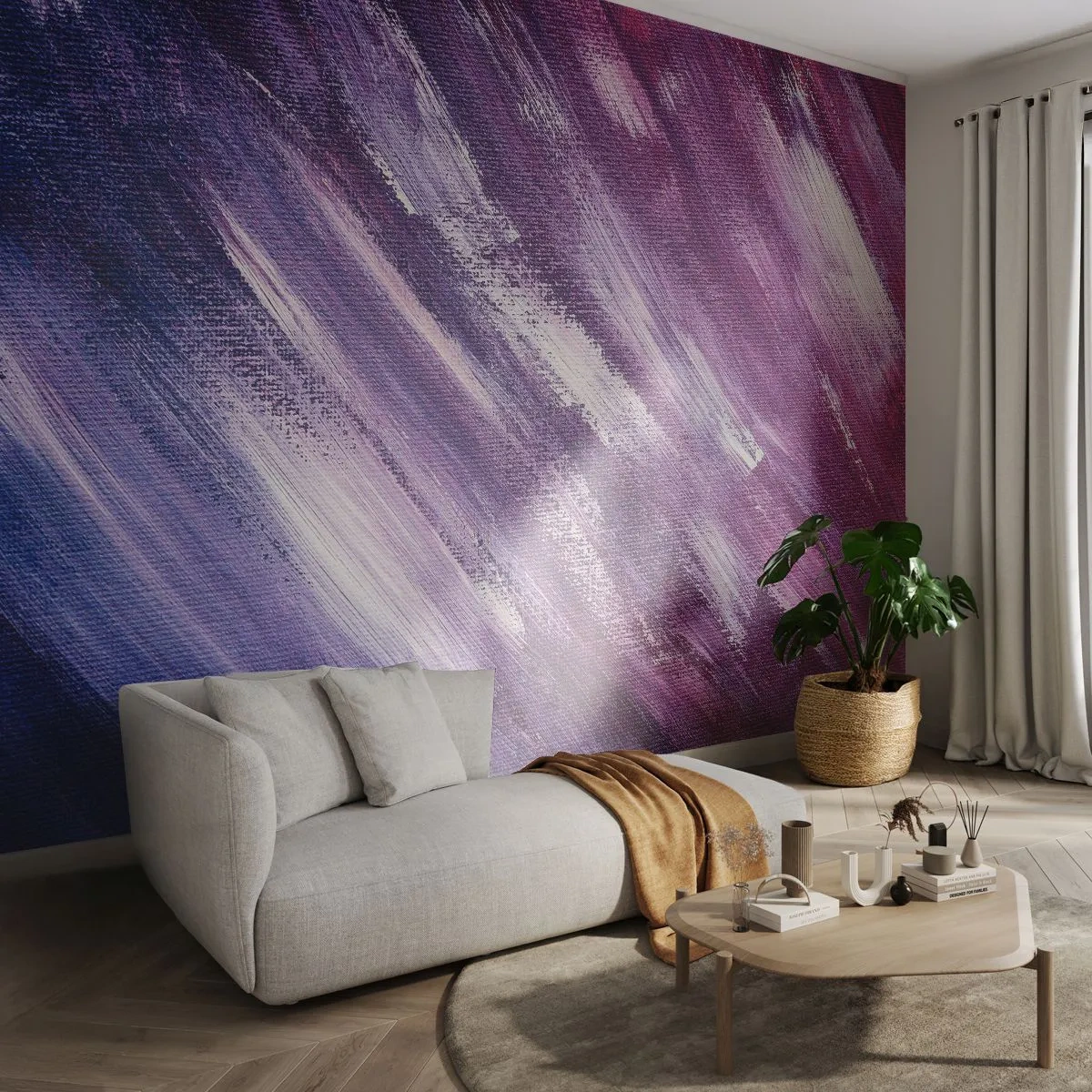 Fototapeta Premium Canvas - Abstrakcyjne pociągnięcia pędzla w odcieniach fioletu i różu - 100x70cm - Gdy wieje słoneczny wiatr - Nowoczesna dekoracja ścienna do salonu i sypialni ARTTOR