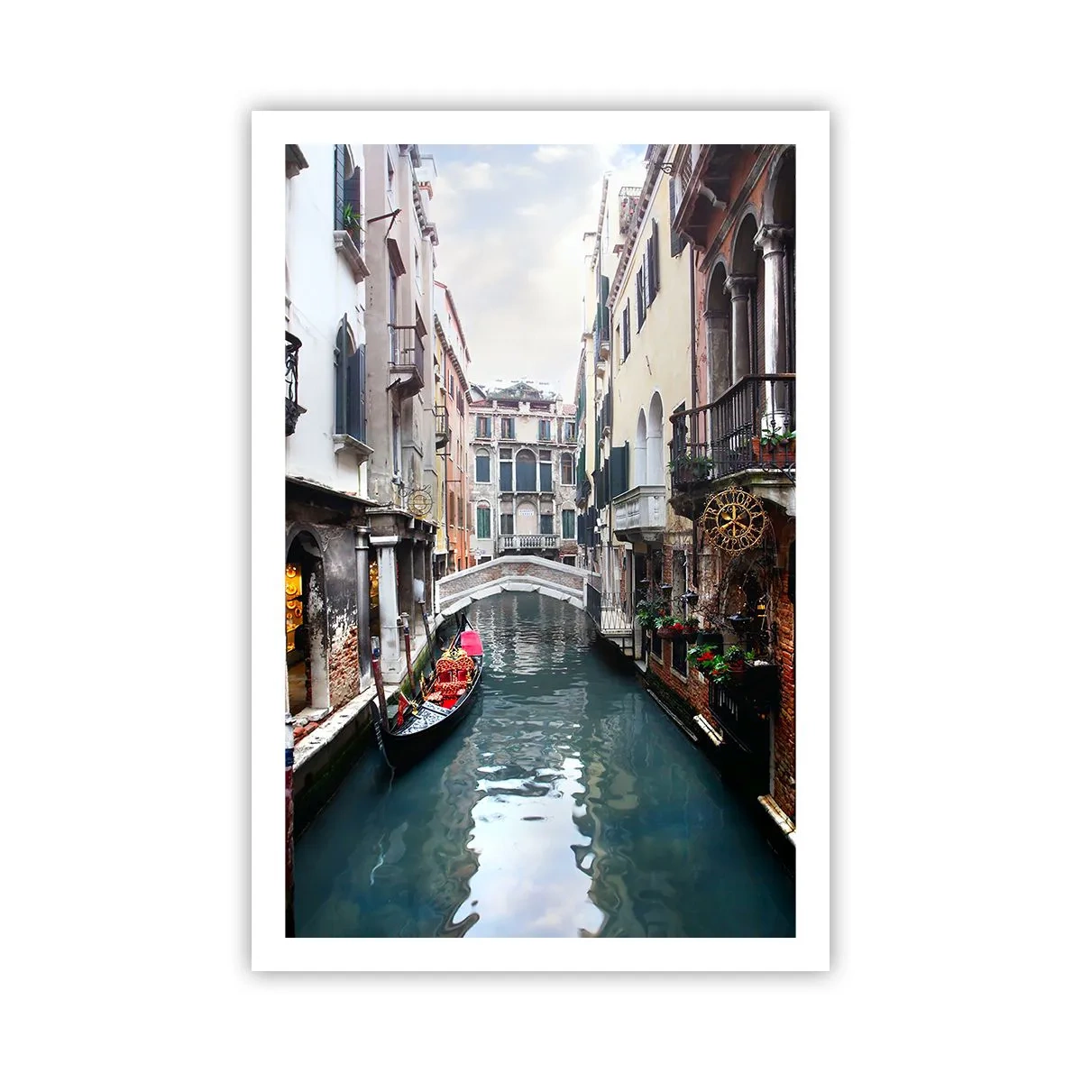 Plakat - Pejzaż wenecki z gondolą i mostkiem - 61x91 cm