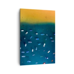 Obraz na płótnie - Widok z lotu ptaka na łodzie na wodzie i piaszczysty brzeg - 70x100cm - Wakacyjna gra - Nowoczesna dekoracja ścienna do salonu i sypialni ARTTOR