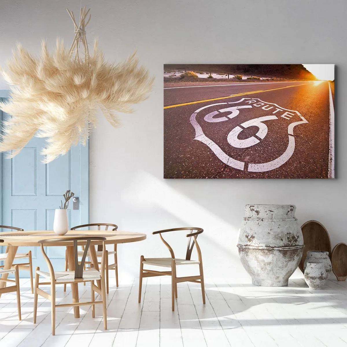 Obraz na płótnie - Droga Route 66 o zachodzie słońca - 120x80cm - Słynna droga 66 - Nowoczesna dekoracja ścienna do salonu, kuchni i sypialni ARTTOR