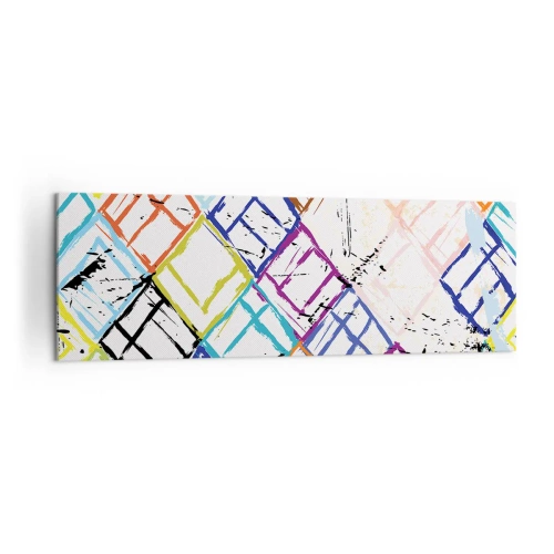 Obraz na płótnie - Kolorowa abstrakcja z geometrycznymi kształtami na białym tle - 160x50cm - Komórki do wynajęcia - Nowoczesna dekoracja ścienna do salonu i sypialni ARTTOR