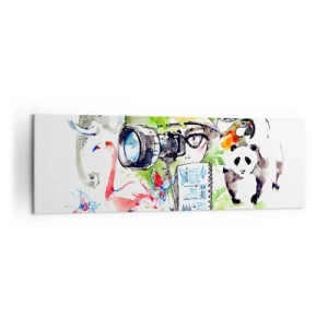 Obraz na płótnie - Kolorowa grafika z motywem przyrody i safari - 160x50cm - W obiektywie podróżnika - Nowoczesna dekoracja ścienna do salonu i sypialni ARTTOR