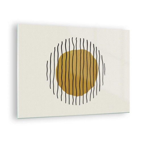 Obraz na szkle - Minimalistyczna kompozycja z żółtym kołem i czarnymi liniami - 70x50cm - Abstrakcja drżąca od żaru - Nowoczesna dekoracja ścienna do salonu i sypialni ARTTOR