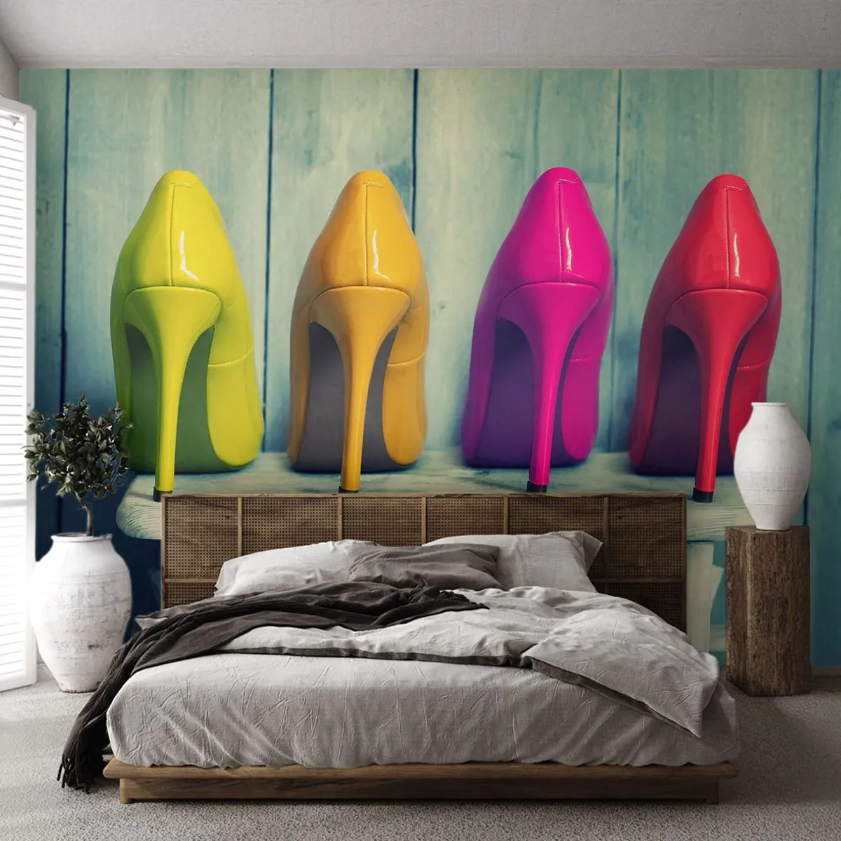 Fototapeta Premium Canvas - Spacerem po tęczy - Moda, Kobieta, Buty Damskie - 250x175 cm