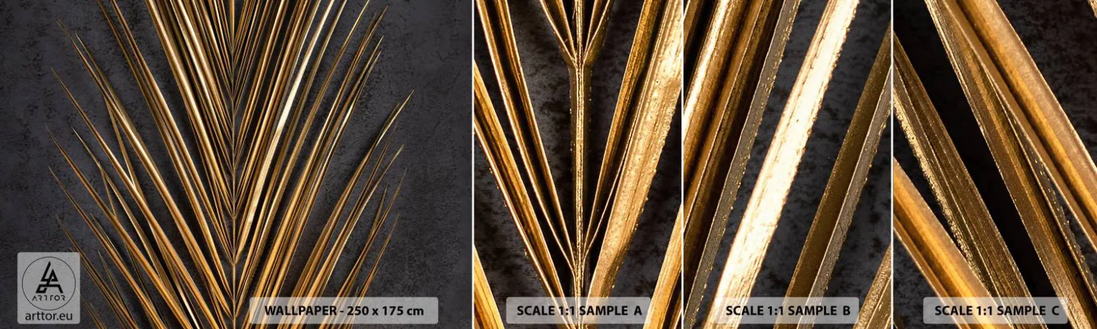 Fototapeta Próbka Standard Eco - Złoto tropików - Liść Palmy, Sztuka, Abstrakcja - 100x30 cm
