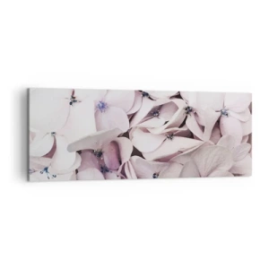 Obraz na płótnie - Delikatne białe hortensje w pastelowej tonacji - 140x50cm - W powodzi kwiatów - Nowoczesna dekoracja ścienna do salonu i sypialni ARTTOR