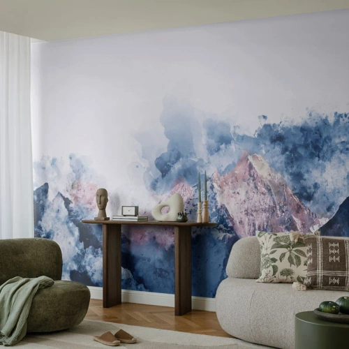 Fototapeta Standard Eco - Akwarelowy pejzaż górski w odcieniach granatu i fioletu - 100x70cm - To są szczyty! - Nowoczesna dekoracja ścienna do salonu i sypialni ARTTOR