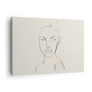 Obraz na płótnie - Minimalistyczny szkic twarzy kobiety - 70x50cm - Zarys zmysłowości - Nowoczesna dekoracja ścienna do salonu i sypialni ARTTOR