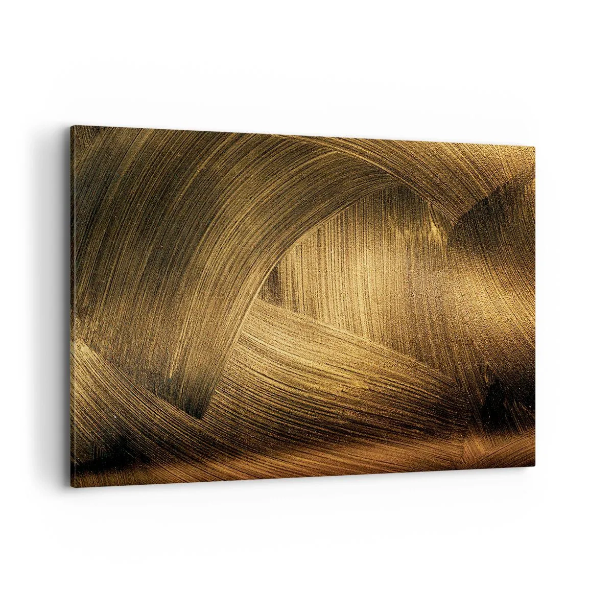 Obraz na płótnie - Złote abstrakcyjne pociągnięcia pędzla - 120x80cm - W złotym labiryncie - Nowoczesna dekoracja ścienna do salonu, kuchni i sypialni ARTTOR