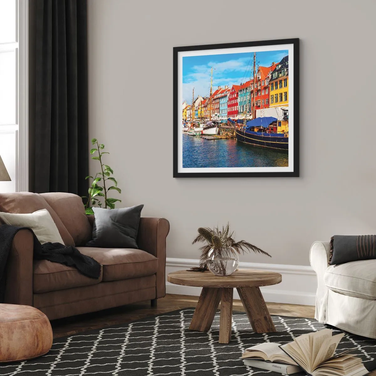 Plakat w czarnej ramie - Radosne nabrzeże - 60x60 cm
