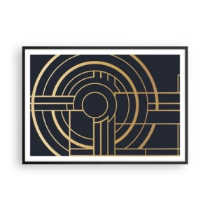 Plakat w czarnej ramie - Geometryczny wzór z liniami w złotym kolorze - 100x70cm - Obroty rzeczy - Nowoczesna dekoracja ścienna do salonu i sypialni ARTTOR