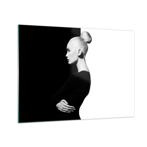 Obraz na szkle - Czarno-biały portret kobiety w eleganckim koku - 70x50cm - Po prostu kobieta - Nowoczesna dekoracja ścienna do salonu i sypialni ARTTOR