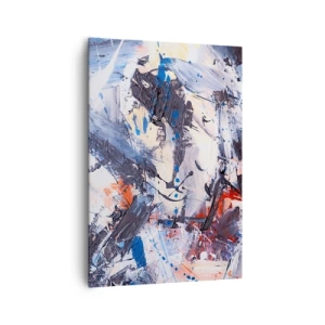 Obraz na płótnie - Abstrakcja z dynamicznymi pociągnięciami pędzla w kolorach błękitu i czerwieni - 70x100cm - Szalony taniec abstrakcji - Nowoczesna dekoracja ścienna do salonu i sypialni ARTTOR