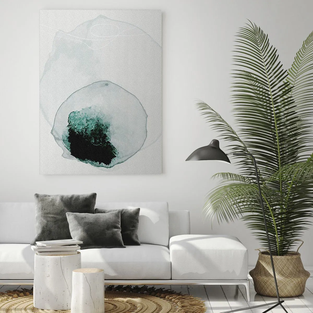 Obraz na szkle - Abstrakcyjna forma przypominająca kroplę wody w odcieniach zieleni - 50x70cm - W kropli wody - Nowoczesna dekoracja ścienna do salonu, kuchni i sypialni ARTTOR