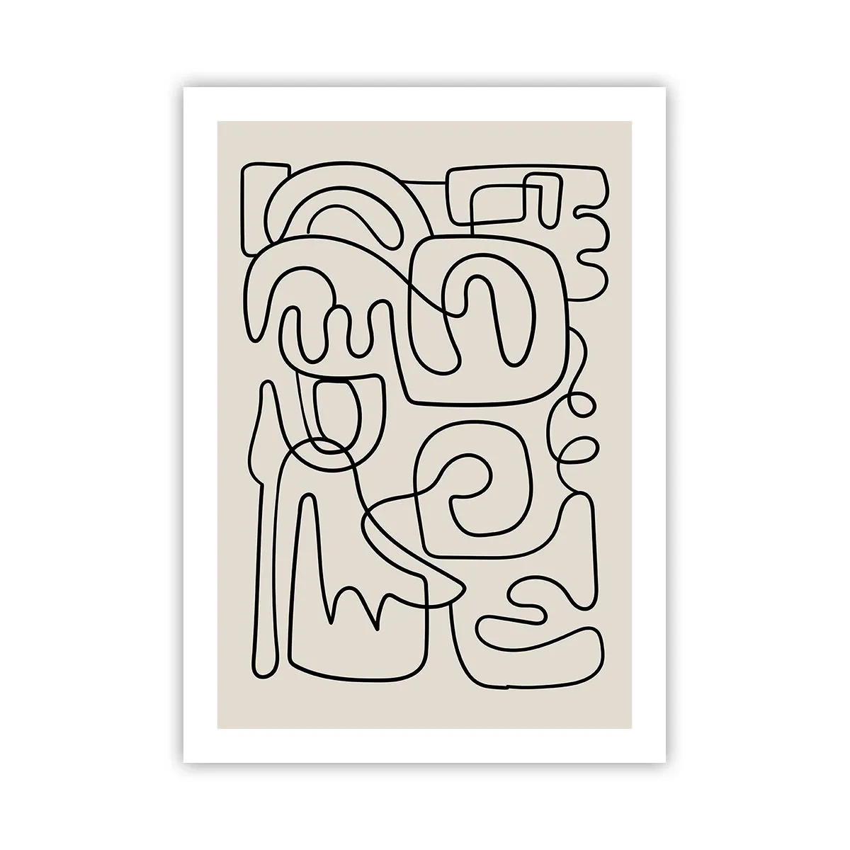 Plakat - Nowoczesna abstrakcja w formie czarnej linii na beżowym tle - 50x70cm - Po śladzie - Nowoczesna dekoracja ścienna do salonu, kuchni i sypialni ARTTOR