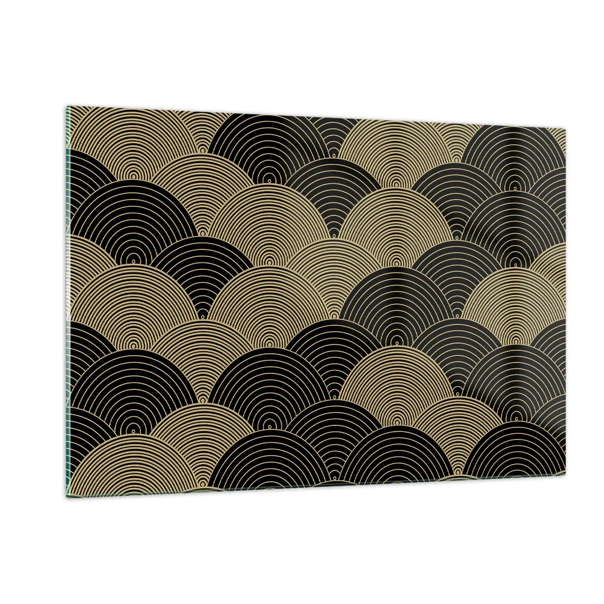 Obraz na szkle - Złote półkola w regularnym japońskim wzorze - 120x80cm - Jedność w wielości - Nowoczesna dekoracja ścienna do salonu, kuchni i sypialni ARTTOR