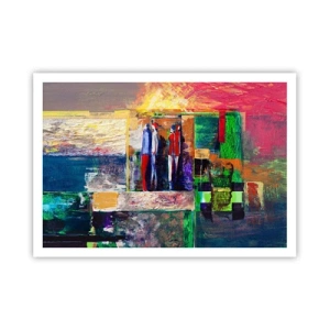 Plakat - Abstrakcyjna kompozycja z postaciami i geometrycznymi wzorami - 100x70cm - Relacje i emocje - Nowoczesna dekoracja ścienna do salonu i sypialni ARTTOR