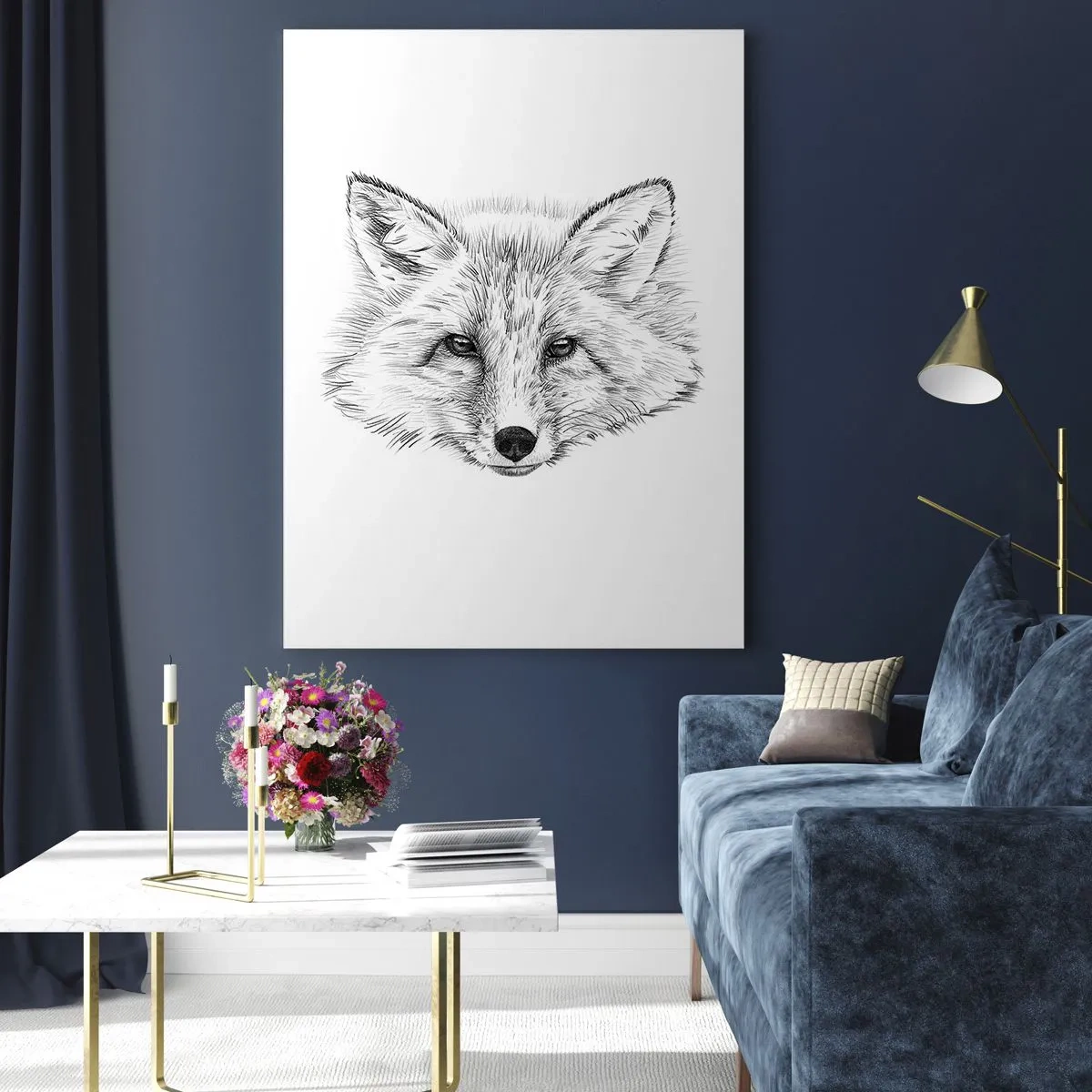 Obraz na szkle - Rysunek głowy lisa na białym tle - 50x70cm - Czy te oczy mogą kłamać? - Nowoczesna dekoracja ścienna do salonu, kuchni i sypialni ARTTOR