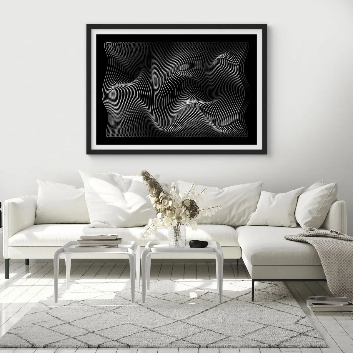 Plakat w czarnej ramie - Taniec światła w przestrzeni - 70x50 cm