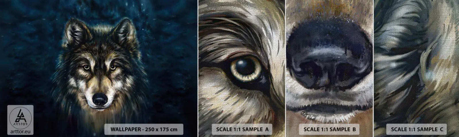 Fototapeta Próbka Premium Canvas - Alfa? I omega - Wilk, Zwierzęta, Malarstwo - 100x30 cm