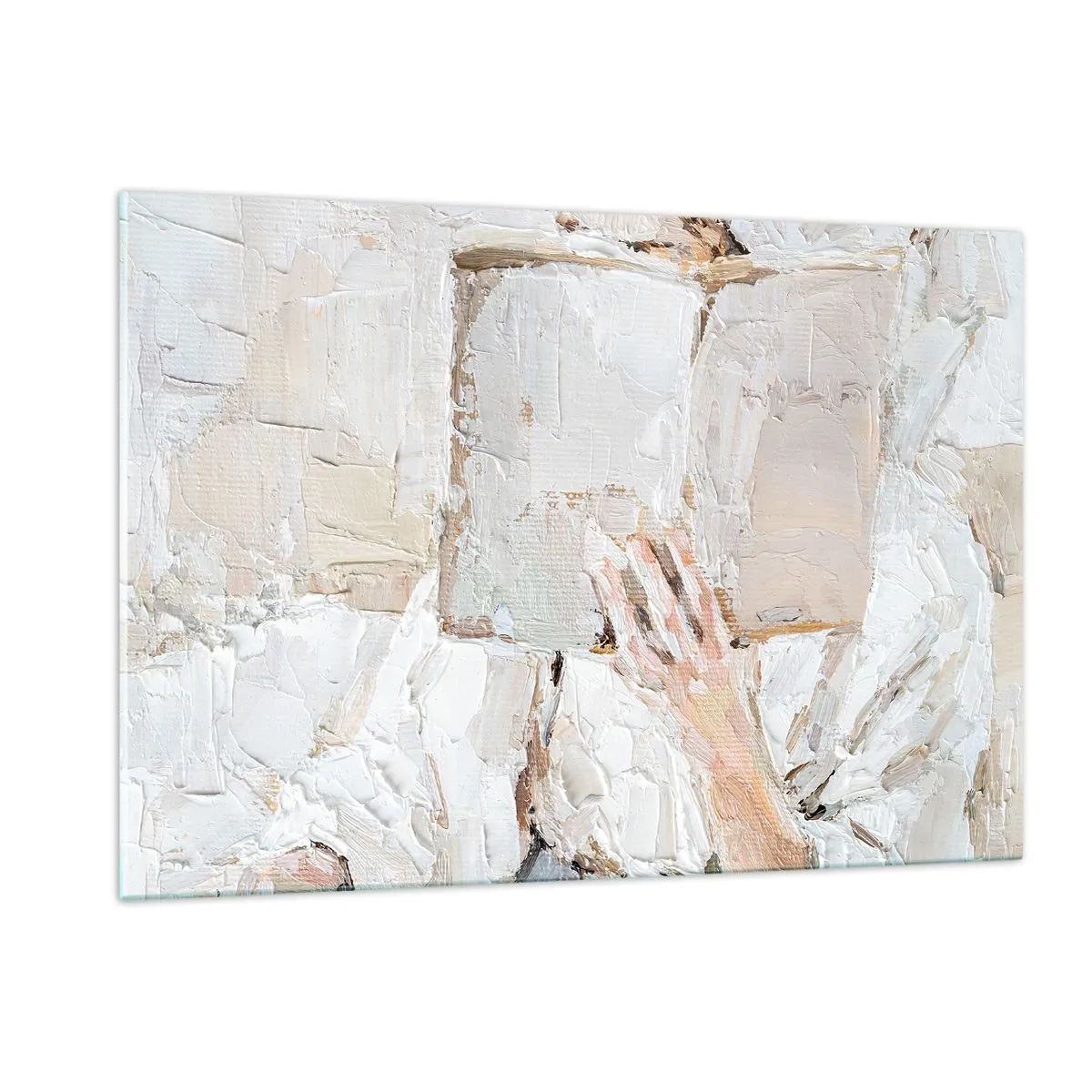 Obraz na szkle - Osoba zatopiona w lekturze książki na jasnym, impresyjnym tle - 120x80cm - W innym świecie - Nowoczesna dekoracja ścienna do salonu, kuchni i sypialni ARTTOR