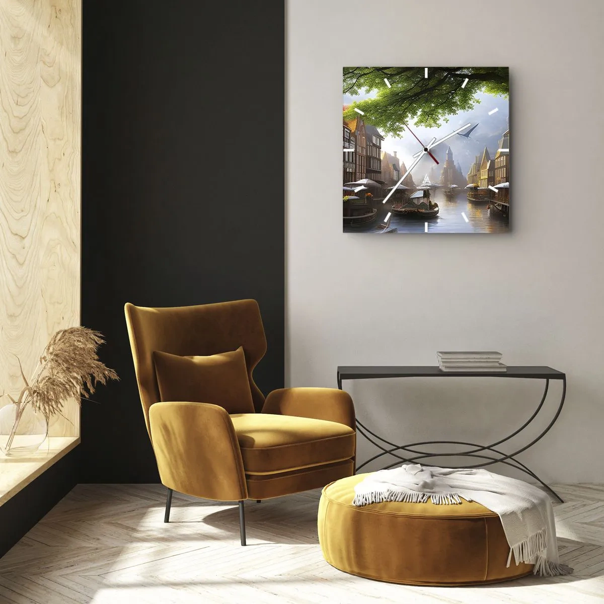 Zegar ścienny - Niderlandzki pejzaż miejski - 40x40 cm