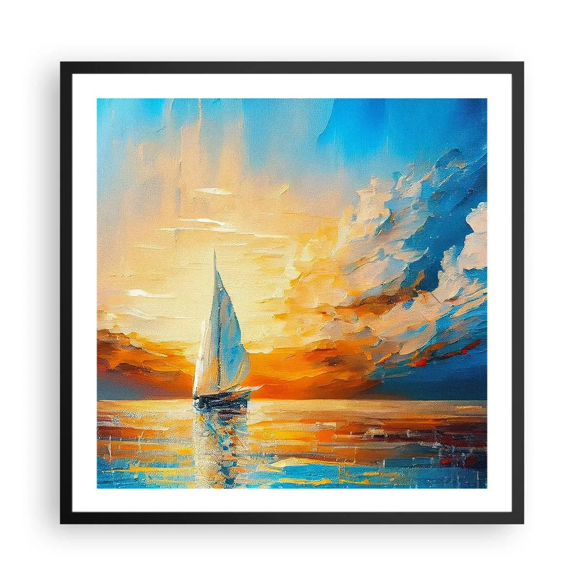 Plakat w czarnej ramie - Żegluga w złocie - 60x60 cm