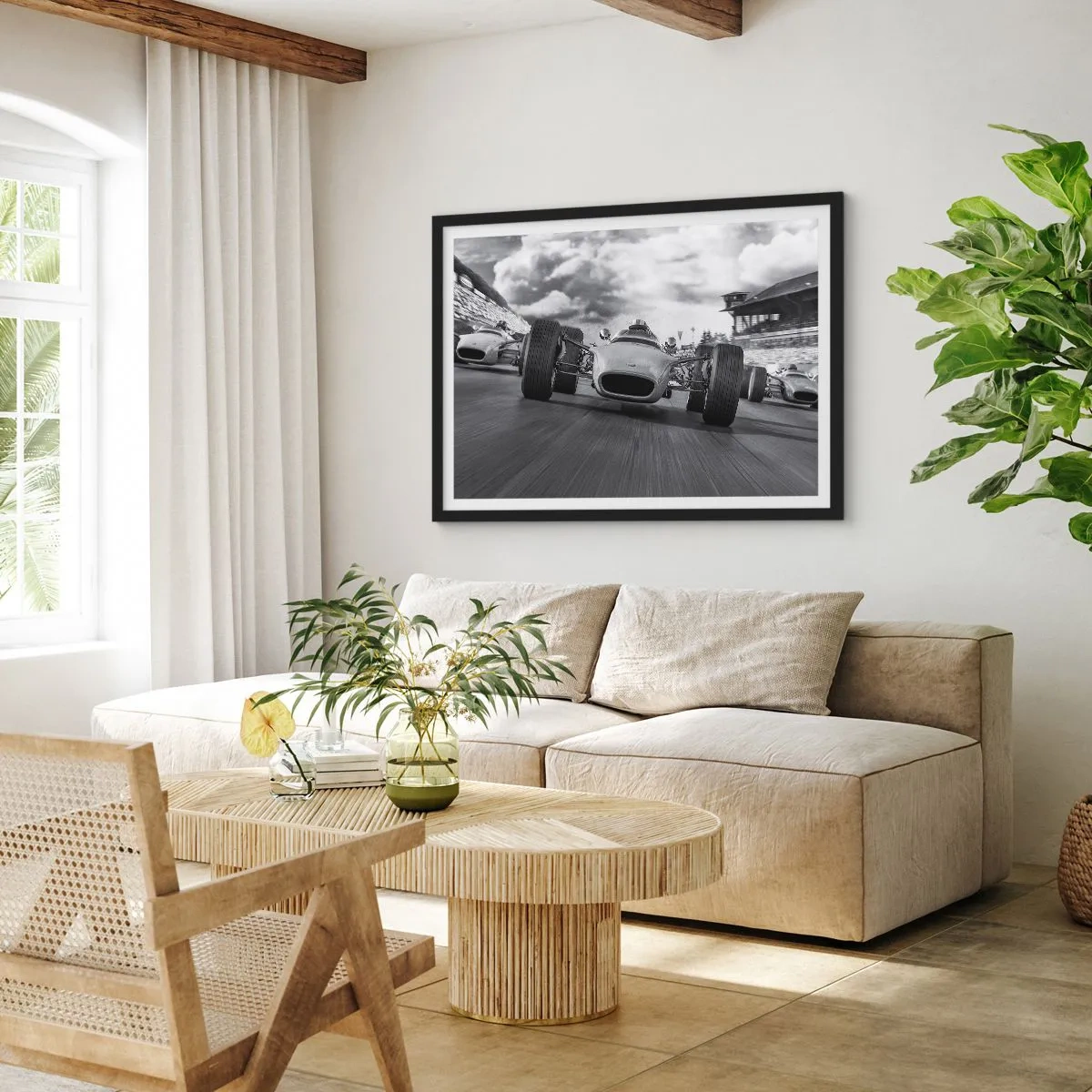 Plakat w czarnej ramie - Wyścig klasycznych samochodów w ruchu - 70x50cm - Jest moc! - Nowoczesna dekoracja ścienna do salonu i sypialni ARTTOR