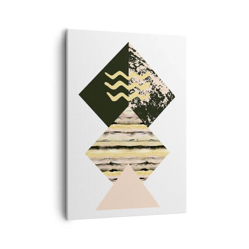 Obraz na płótnie - Abstrakcyjna kompozycja geometryczna z zielonymi, beżowymi i teksturowymi elementami - 50x70cm - Nie takie proste - Nowoczesna dekoracja ścienna do salonu, kuchni i sypialni ARTTOR