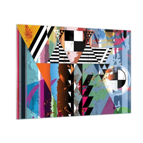 Obraz na szkle - Geometryczna abstrakcja z różnorodnymi kształtami i kolorami - 100x70cm - Geometrycznie i organicznie - Nowoczesna dekoracja ścienna do salonu, kuchni i sypialni ARTTOR