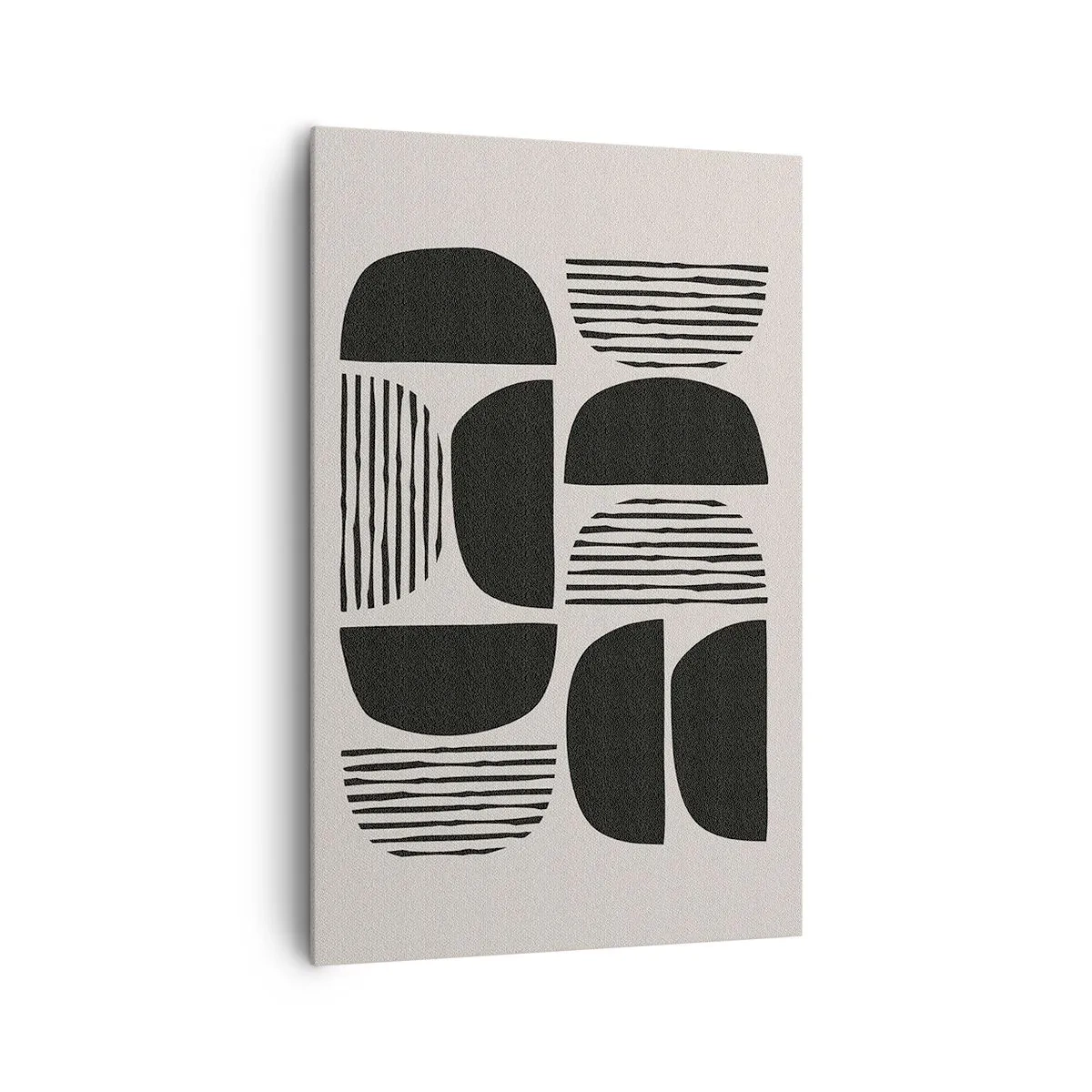 Obraz na płótnie - Geometria z półkolami i liniami w czerni na jasnym tle - 80x120cm - Połowiczne układy - Nowoczesna dekoracja ścienna do salonu i sypialni ARTTOR
