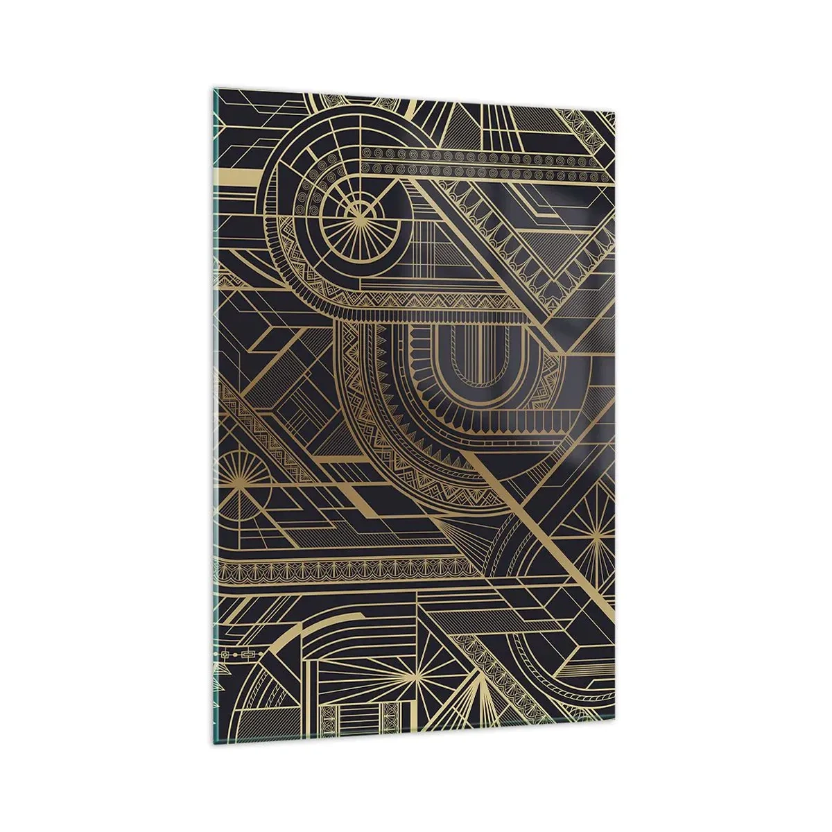 Obraz na szkle - Złote geometryczne wzory na czarnym tle w stylu art deco - 80x120cm - Koncepty, idee, plany - Nowoczesna dekoracja ścienna do salonu i sypialni ARTTOR