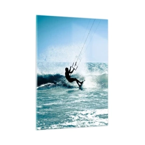 Obraz na szkle - Kitesurfer na falach oceanu w słoneczny dzień - 50x70cm - Daj się ponieść - Nowoczesna dekoracja ścienna do salonu, kuchni i sypialni ARTTOR