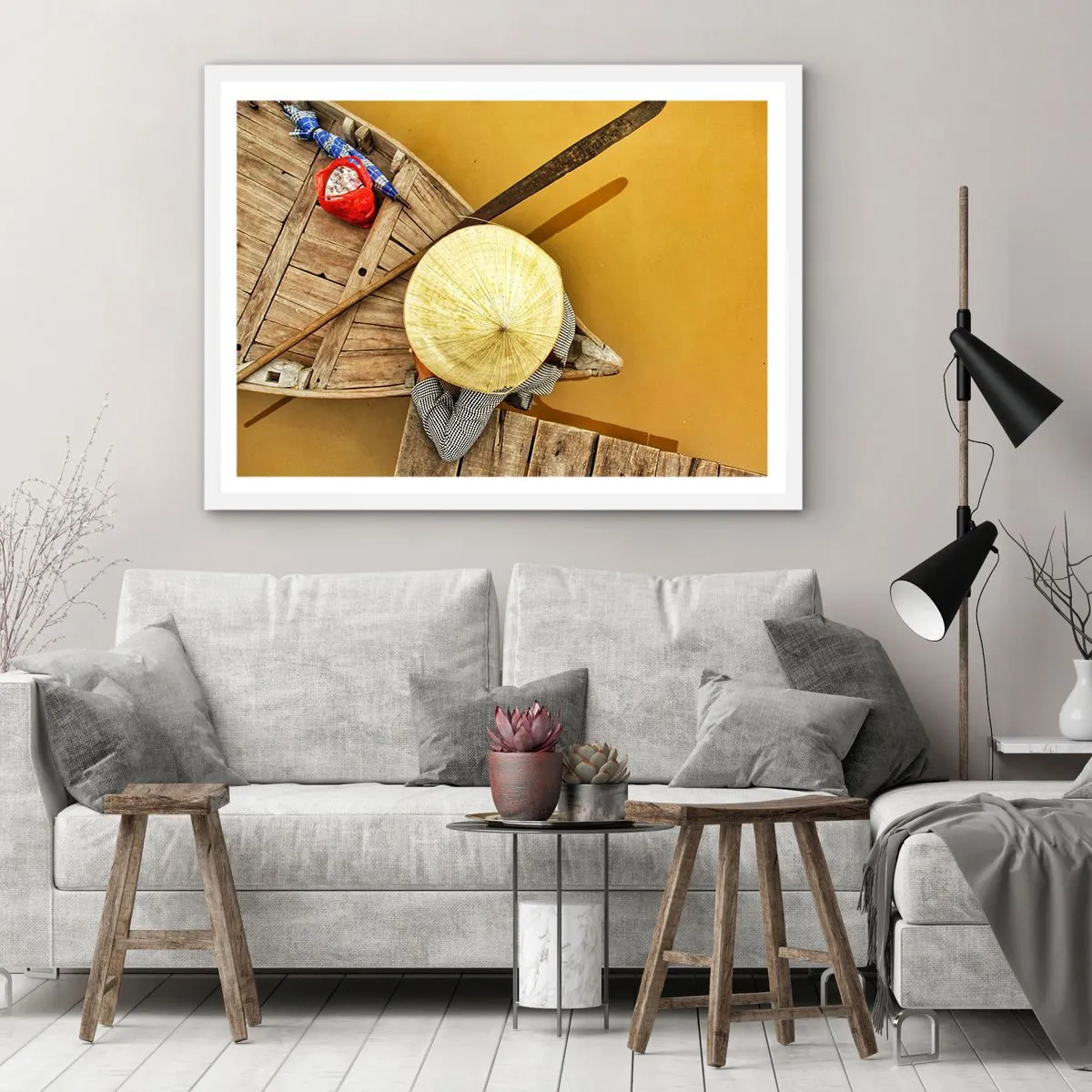 Plakat w białej ramie - Życie na żółtej rzece - 100x70 cm