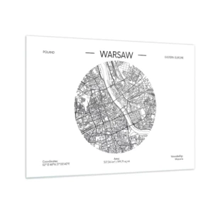 Obraz na szkle - Mapa Warszawy w formie graficznej ilustracji - 70x50cm - Anatomia Warszawy - Nowoczesna dekoracja ścienna do salonu i sypialni ARTTOR