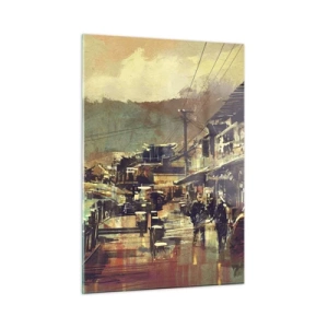 Obraz na szkle - Uliczny krajobraz w malarskim stylu z motywem mostu i kanału - 50x70cm - Życie jako bogactwo szarości - Nowoczesna dekoracja ścienna do salonu, kuchni i sypialni ARTTOR