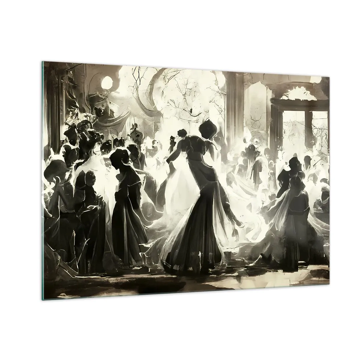 Obraz na szkle - Balowa scena w stylu retro z tańczącymi postaciami - 100x70cm - Wielka maskarada - Nowoczesna dekoracja ścienna do salonu, kuchni i sypialni ARTTOR