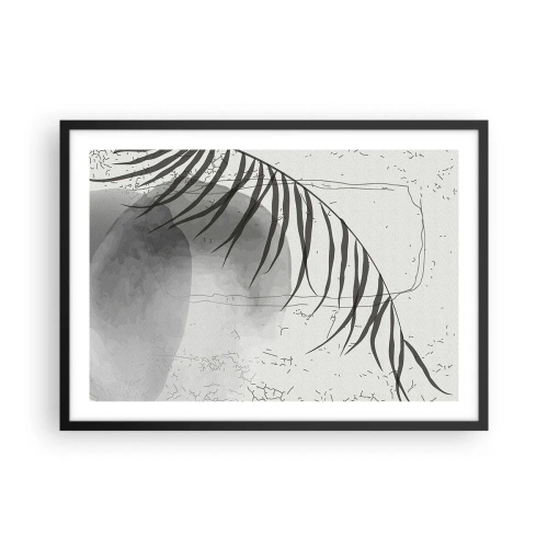 Plakat w czarnej ramie - Delikatny motyw liścia palmy na jasnym tle w stylu skandynawskim - 70x50cm - Subtelna egzotyka natury - Nowoczesna dekoracja ścienna do salonu i sypialni ARTTOR