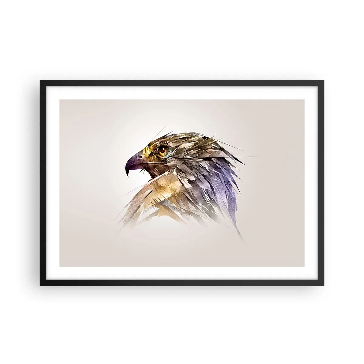 Plakat w czarnej ramie - Artystyczny portret orła w pastelowych odcieniach - 70x50cm - Portret wojownika - Nowoczesna dekoracja ścienna do salonu i sypialni ARTTOR