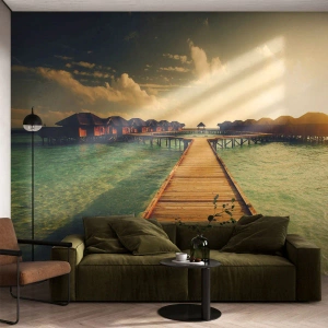 Fototapeta Premium Sand - Gorące zaproszenie - Malediwy, Krajobraz, Domy Na Wodzie - 350x256 cm