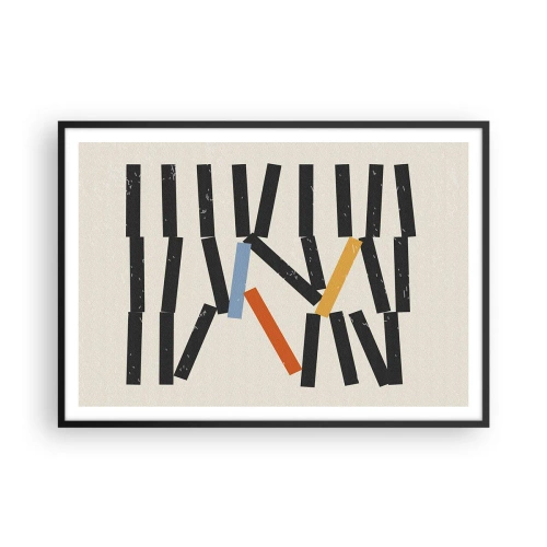 Plakat w czarnej ramie - Abstrakcyjna kompozycja z kolorowymi i czarnymi prostokątami - 100x70cm - Domino – kompozycja - Nowoczesna dekoracja ścienna do salonu i sypialni ARTTOR