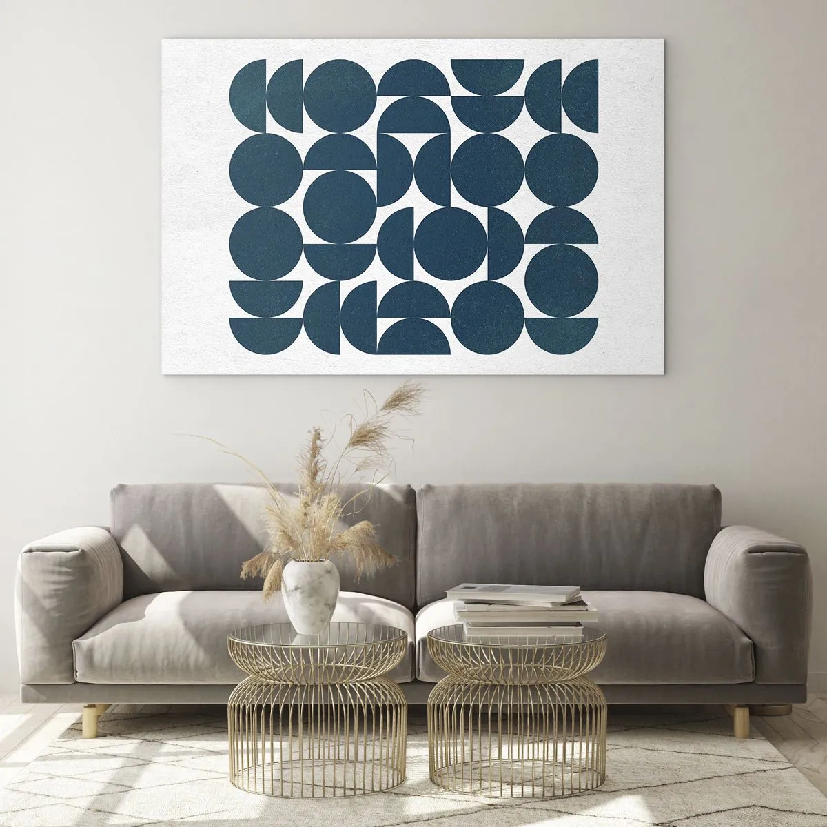 Obraz na szkle - Nowoczesna kompozycja złożona z granatowych kół i półkoli - 70x50cm - Koła i półkola - Nowoczesna dekoracja ścienna do salonu i sypialni ARTTOR