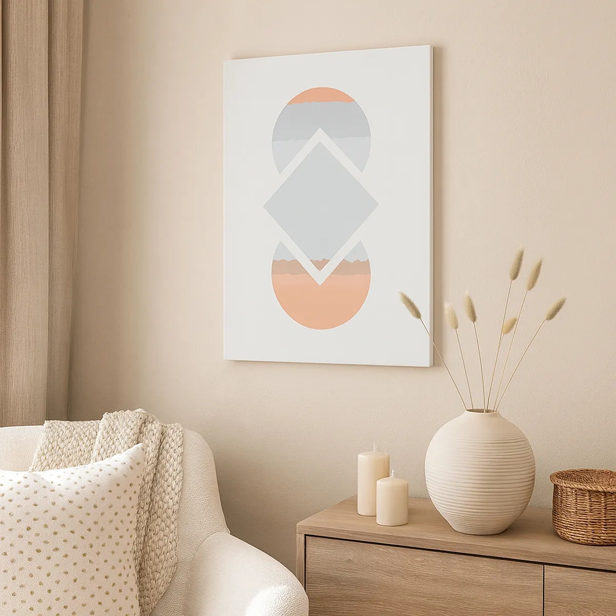 Obraz na płótnie - Minimalistyczna kompozycja geometryczna z pastelowymi barwami - 50x70cm - Sytuacja jest jasna - Nowoczesna dekoracja ścienna do salonu, kuchni i sypialni ARTTOR