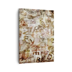 Obraz na płótnie - Abstrakcyjna kompozycja z literami i fragmentami tekstu - 50x70cm - Zjednoliterzam paplomanię - Nowoczesna dekoracja ścienna do salonu, kuchni i sypialni ARTTOR