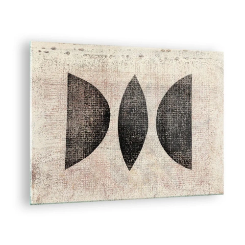 Obraz na szkle - Czarne geometryczne formy na beżowym tle - 70x50cm - Etniczna abstrakcja - Nowoczesna dekoracja ścienna do salonu i sypialni ARTTOR