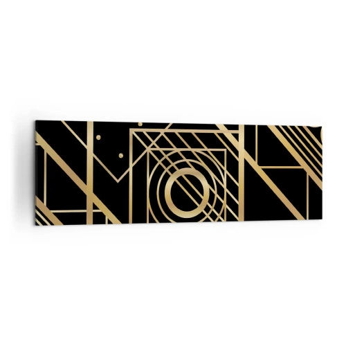 Obraz na płótnie - Złote geometryczne wzory na czarnym tle - 160x50cm - Złota geometria - Nowoczesna dekoracja ścienna do salonu i sypialni ARTTOR