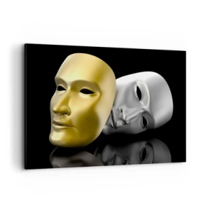 Obraz na płótnie - Złota i srebrna maska na czarnym tle - 100x70cm - Życie to jest teatr - Nowoczesna dekoracja ścienna do salonu, kuchni i sypialni ARTTOR