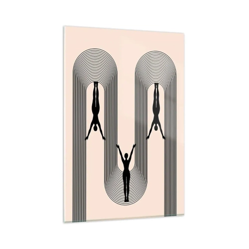 Obraz na szkle - Sylwetki w geometrycznym stylu na beżowym tle - 80x120cm - Do góry nogami - Nowoczesna dekoracja ścienna do salonu i sypialni ARTTOR